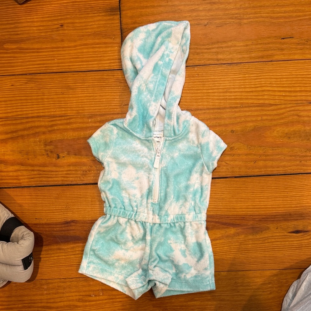 Carter’s Blue and White Tie-Dye Hooded Romper